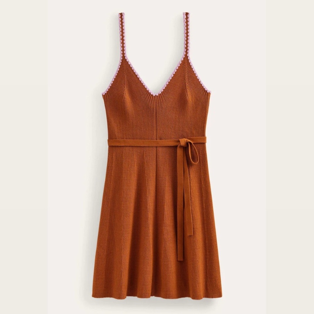 Boden Crochet Edge Ribbed Orange Mini Dress Women’s Size 8